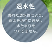 透水性／優れた透水性により、雨水を地中に逃がし水たまりをつくりません。